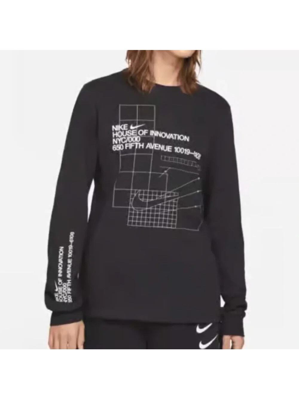 Nike House of Invention NYC/000 Graphic Blueprint Design Black MEDIUM